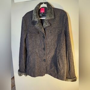 Esprit 100% wool lined faux fur charcoal Vintage sz XL